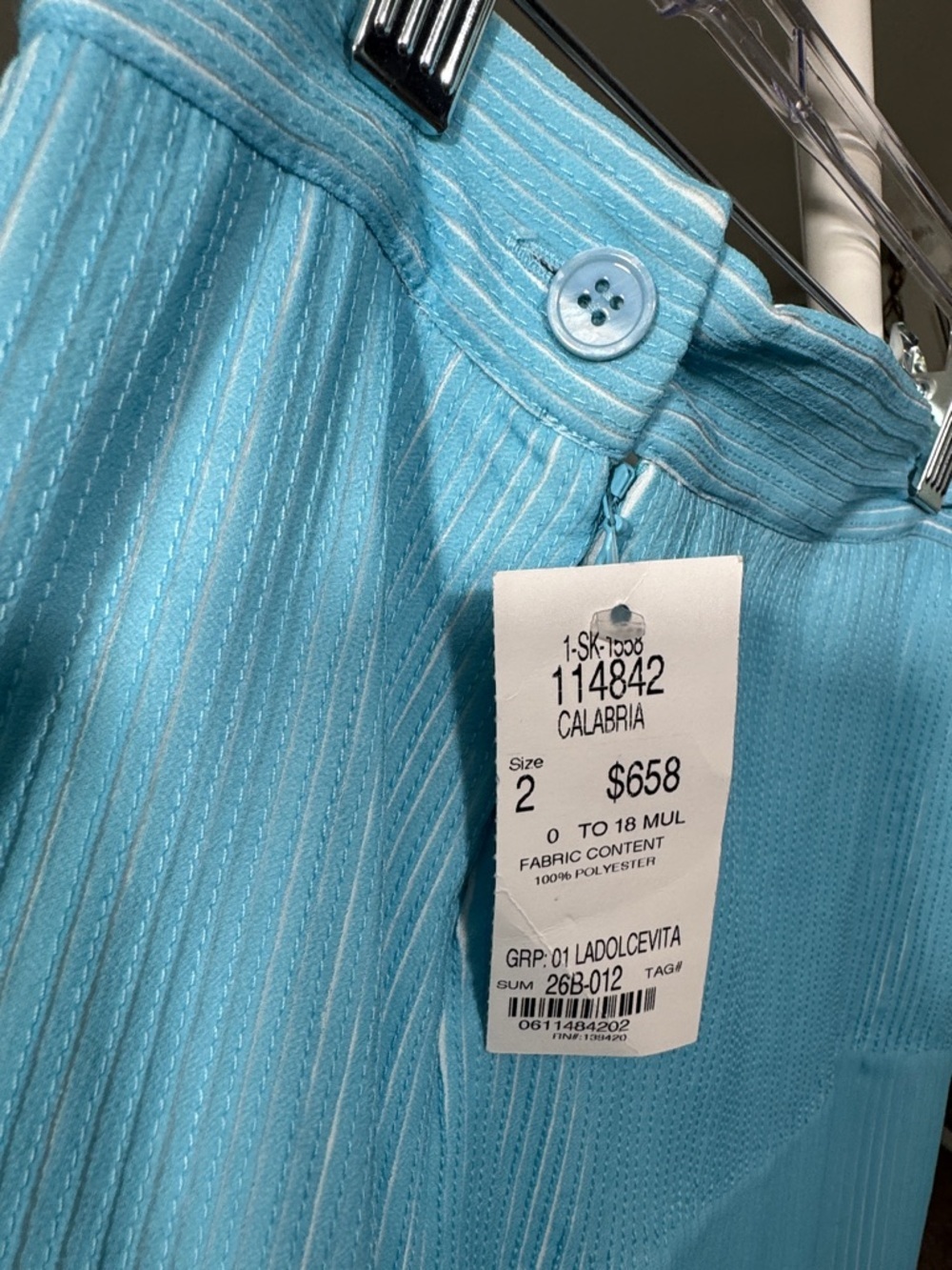 NWT Carlisle Light Aqua and White Micro Pleated Maxi Skirt Retail $658! - Picture 9 of 11